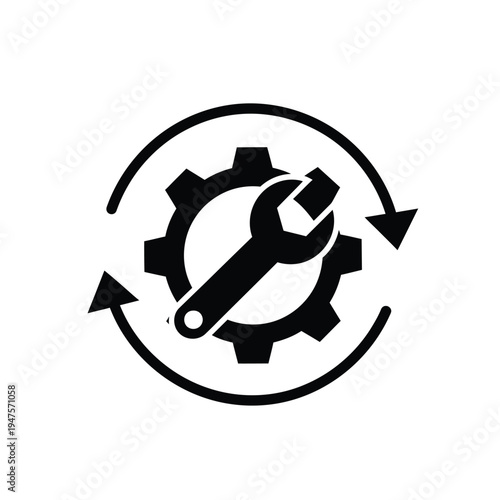 Vector illustration of gear and wrench on white background for maintenance and repair concepts