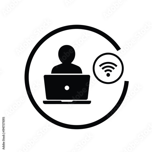 Vector illustration of a person using a laptop with Wi-Fi on white background