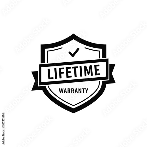 Lifetime warranty shield icon on white background vector illustration