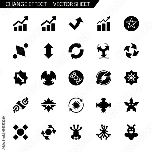 Black icons for change effect vector.