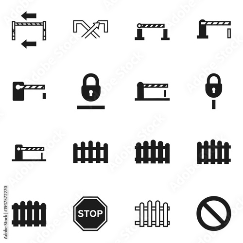 Black icons of fences and gates.