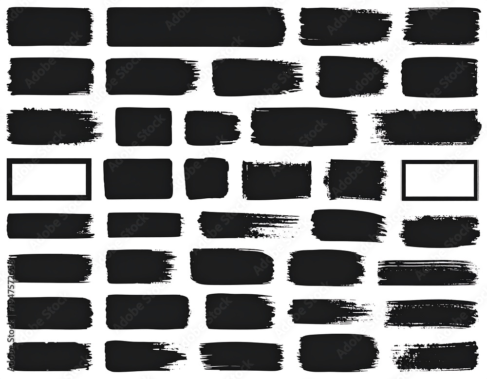 Obraz premium Black paint strokes and rectangular shapes on a white background, suggesting art textures and design elements