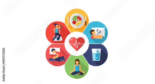 World Health Day Healthy Lifestyle Activities Circle Infographic Vector