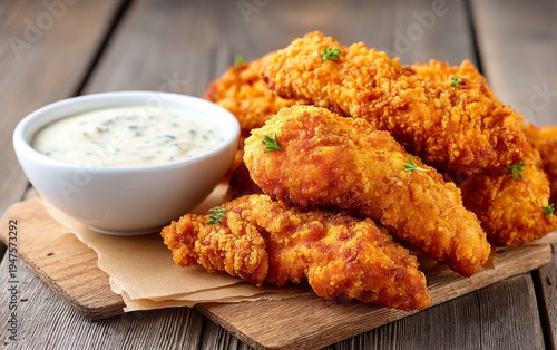 Crunchy Chicken Tenders Dipped in White Sauce Delight