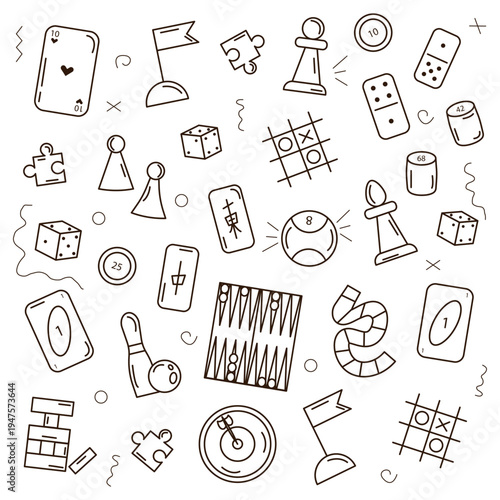 Vector linear, flat, black and white pattern on a white background elements of board games
