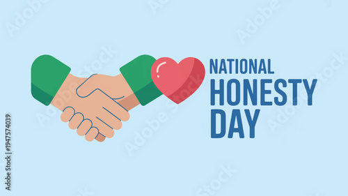 National honesty day concept with handshake and heart symbol on light blue background