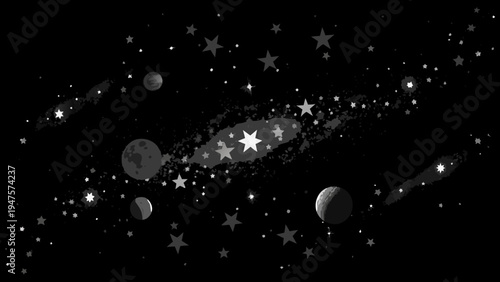 Stylized nebula cloud illustration with stars and planets in space celestial body formation astronomy concept