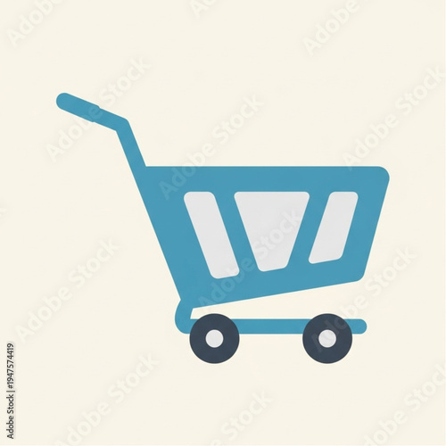 Blue Shopping Cart Illustration with Wheels.