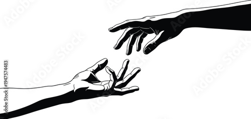 Two Hands Reaching Towards Each Other in a Gestural Illustration Keywords: hands, reaching, touching, connection, human, gesture
