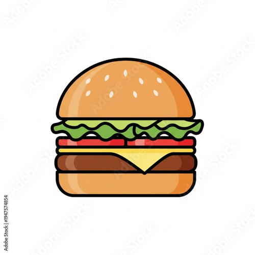 Cartoon Hamburger with Lettuce and Cheese.