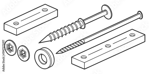 A variety of hardware components including screws, bolts, and washers.
