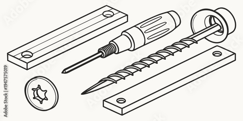 Assorted tools and fasteners for mechanical and woodworking projects