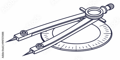 Precision instruments including a compass and protractor on a white background