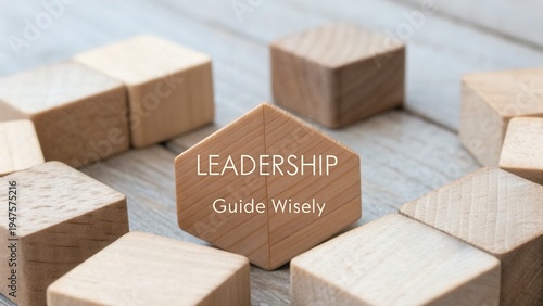 Wooden Blocks Arranged with Leadership Theme Highlighted to Inspire Thoughtful Decision-Making and Guidance in Business