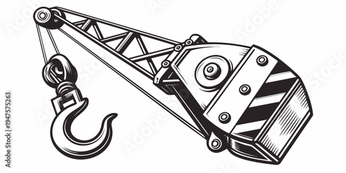 A detailed illustration of a heavy-duty industrial crane mechanism