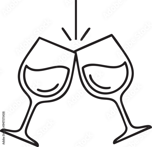 Two elegant wine glasses clinking together in a cheerful toast, symbolizing celebration, romance, and sophisticated enjoyment.