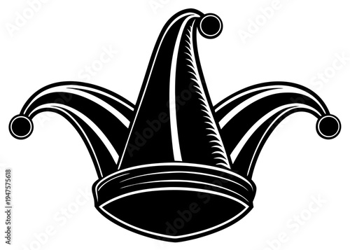 Jester Hat Illustration: A classic jester's hat illustration, depicting the whimsical headwear with its iconic bells and playful shape, evokes a sense of mirth and merriment.
