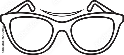 A stylish black outline drawing of modern sunglasses, depicting eyewear fashion, vision, and summer accessories clearly.