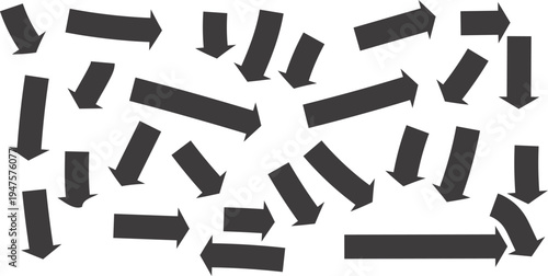 Abstract graphic pattern showcasing a multitude of bold black arrows pointing in various random directions, symbolizing choice, progression, and diverse navigation paths