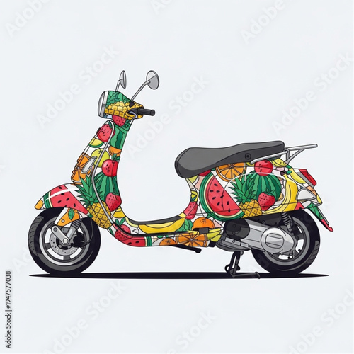 Colorful Scooter with Fruit Patterns and Design.