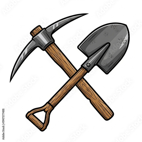 Crossed Pickaxe and Shovel Illustration.