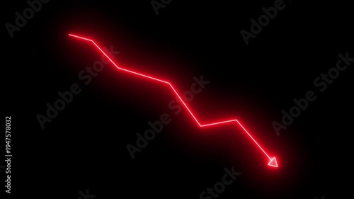 Glowing neon arrow business graph chart animation. business success arrow concept. Neon business growth animation with down arrow. 4k animation.