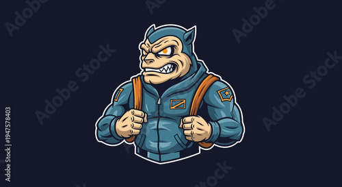 Cartoon Monster Character Wearing Blue Jacket.