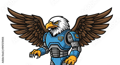 Eagle Character Wearing Blue Robotic Suit.
