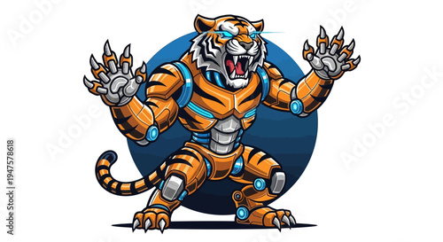 Robot Tiger Cartoon Character Illustration.
