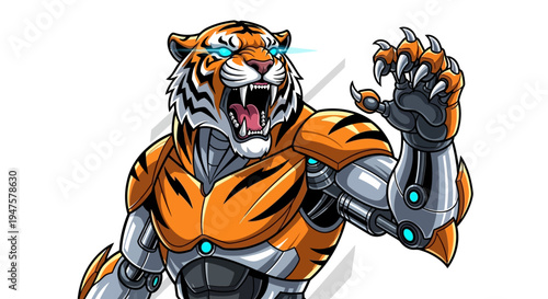 Robot Tiger Cartoon Character Illustration.