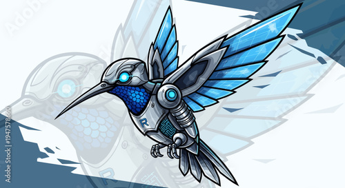 Robotic Hummingbird with Metallic Blue Wings.
