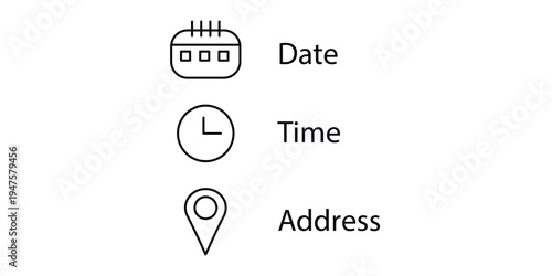 Date, time, location icon on white background. Place icons symbol business concept. flat style..eps