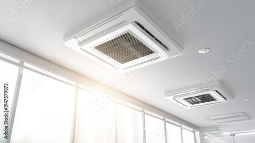Wallpaper Mural modern HVAC air conditioning system installed in bright office ceiling, minimal professional interior with sunlight, clean and efficient climate Torontodigital.ca