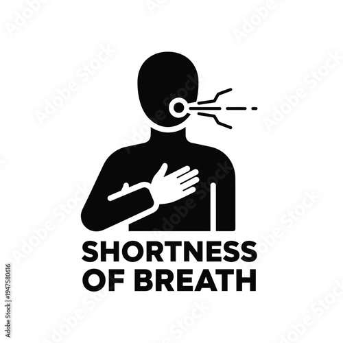 A black silhouette depicts a person clutching their chest while exhaling symbolizing shortness of breath and respiratory distress high quality professional detailed modern elegant
