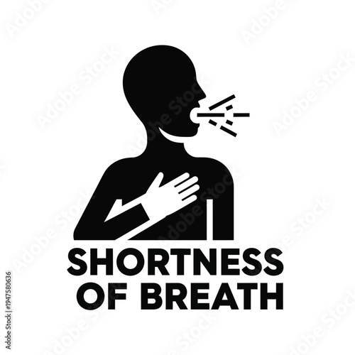 A stark black silhouette depicts a person clutching their chest while gasping for air indicating shortness of breath high quality professional detailed modern elegant