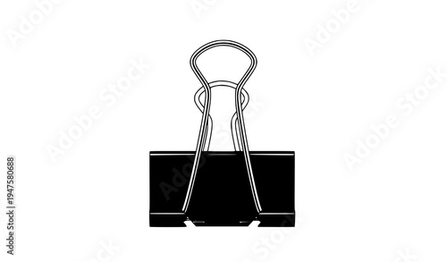 Black binder clip isolated office paper clamp stationery object vector illustration