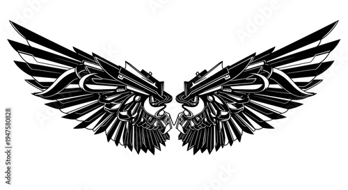 Black and white eagle wings spread.