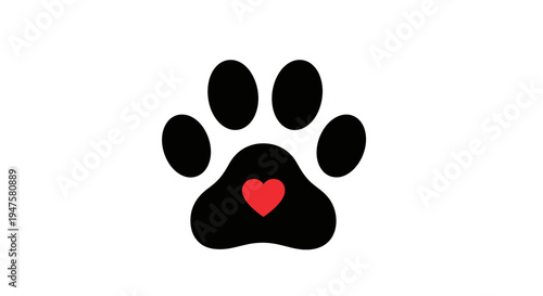Black dog paw print with heart.