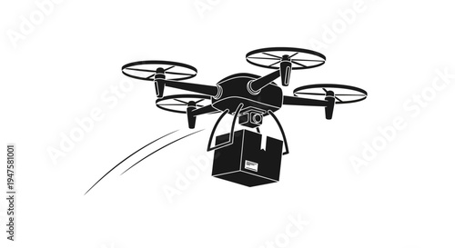 Drone delivering a package with motion blur effect.