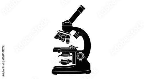 Black microscope on white background.