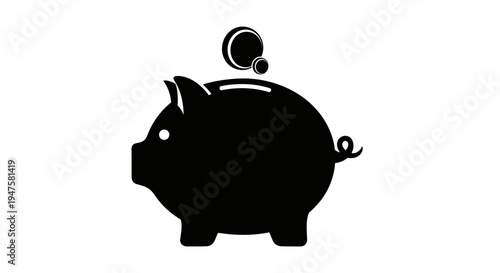 Black Piggy Bank Silhouette Icon.