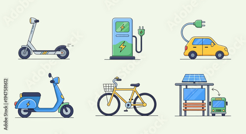 Electric transportation and charging stations collection.