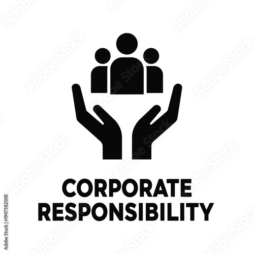 A black silhouette depicts two hands cradling a group of people above the text corporate responsibility high quality professional detailed modern elegant stylish clean