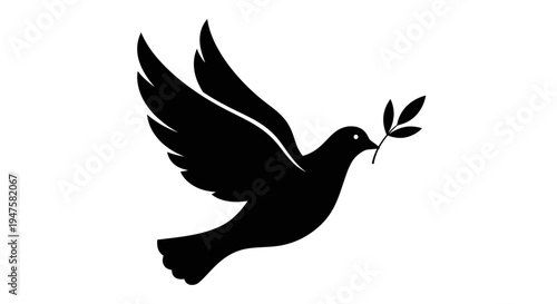 Black silhouette of a flying dove.
