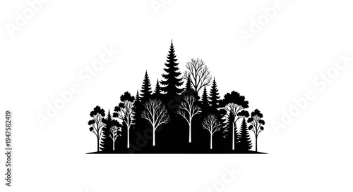 Black silhouette of various trees.