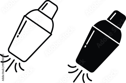Outline and solid black icons of a cocktail shaker bartender drink