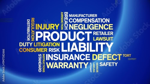 Product Liability animated word cloud-text design animation tag kinetic typography seamless loop.