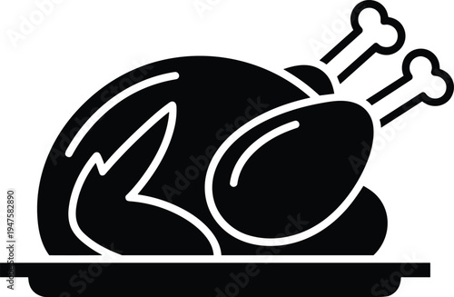 Black Silhouette Of Roasted Chicken On Serving Platter food meal