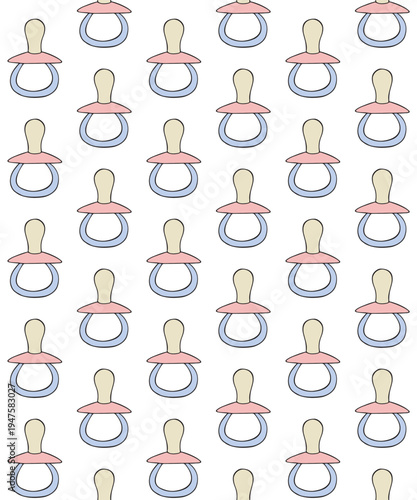 Vector seamless pattern of hand drawn doodle sketch pacifier isolated on white background