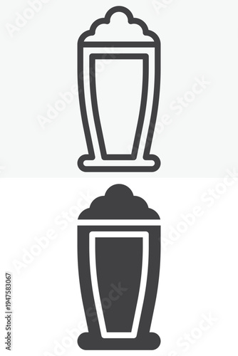 Frappe glass icon set with tall iced coffee drink. Line outline and solid icon styles. Editable stroke vector sign symbol for frappe glass icon, cafe cold beverage.